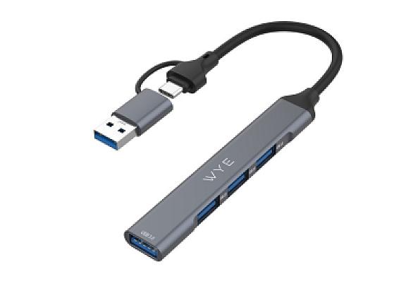 WYEFLOW 3.0 (5 Gbps) Ultra Slim Multi USB Hub with 2-In-1 Connectors (A+C) 10 Times Faster than USB 2.0