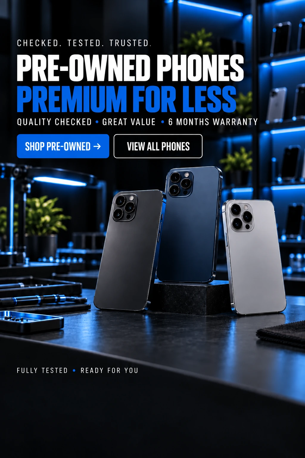 Quality checked pre-owned phones with a 180-day warranty