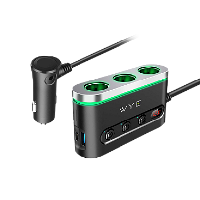 120W In-Car Charger with 3 x Cigarette Lighter Sockets + USB-A & USB-C Ports