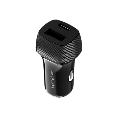 30W Fiber Carbon Design In-Car Charger with USB-A and USB-C Ports