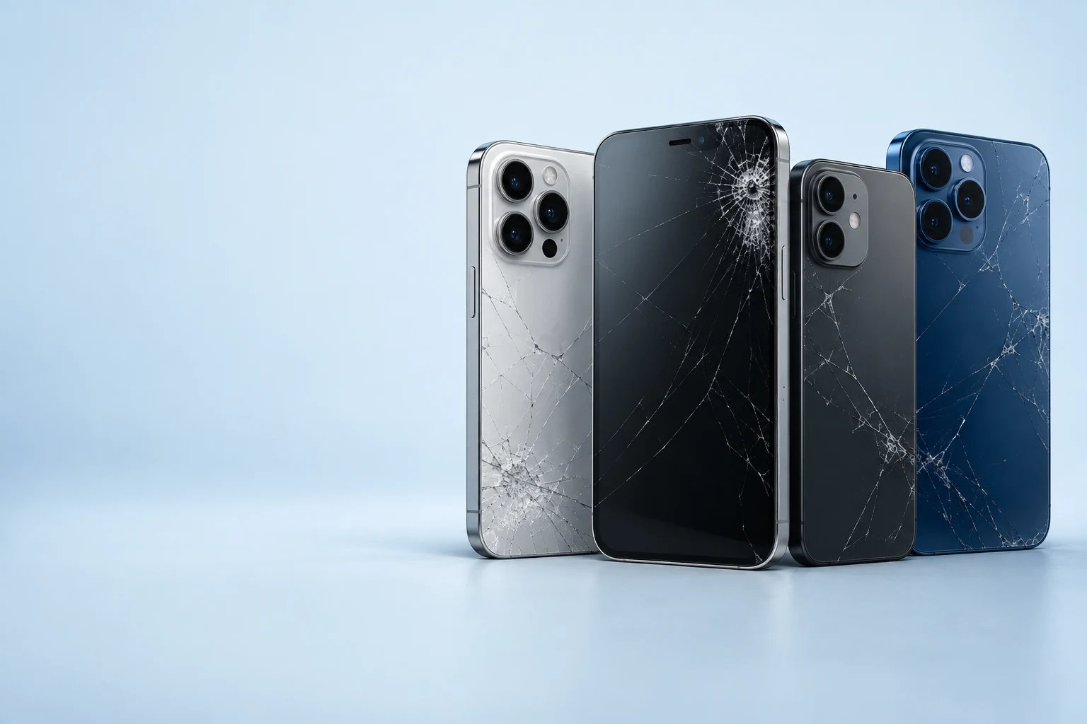 Phones with damaged screens and back glass for valuation