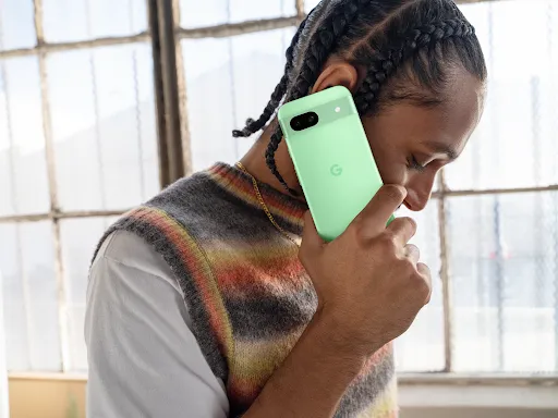 Person talking on Aloe Pixel 8a product image